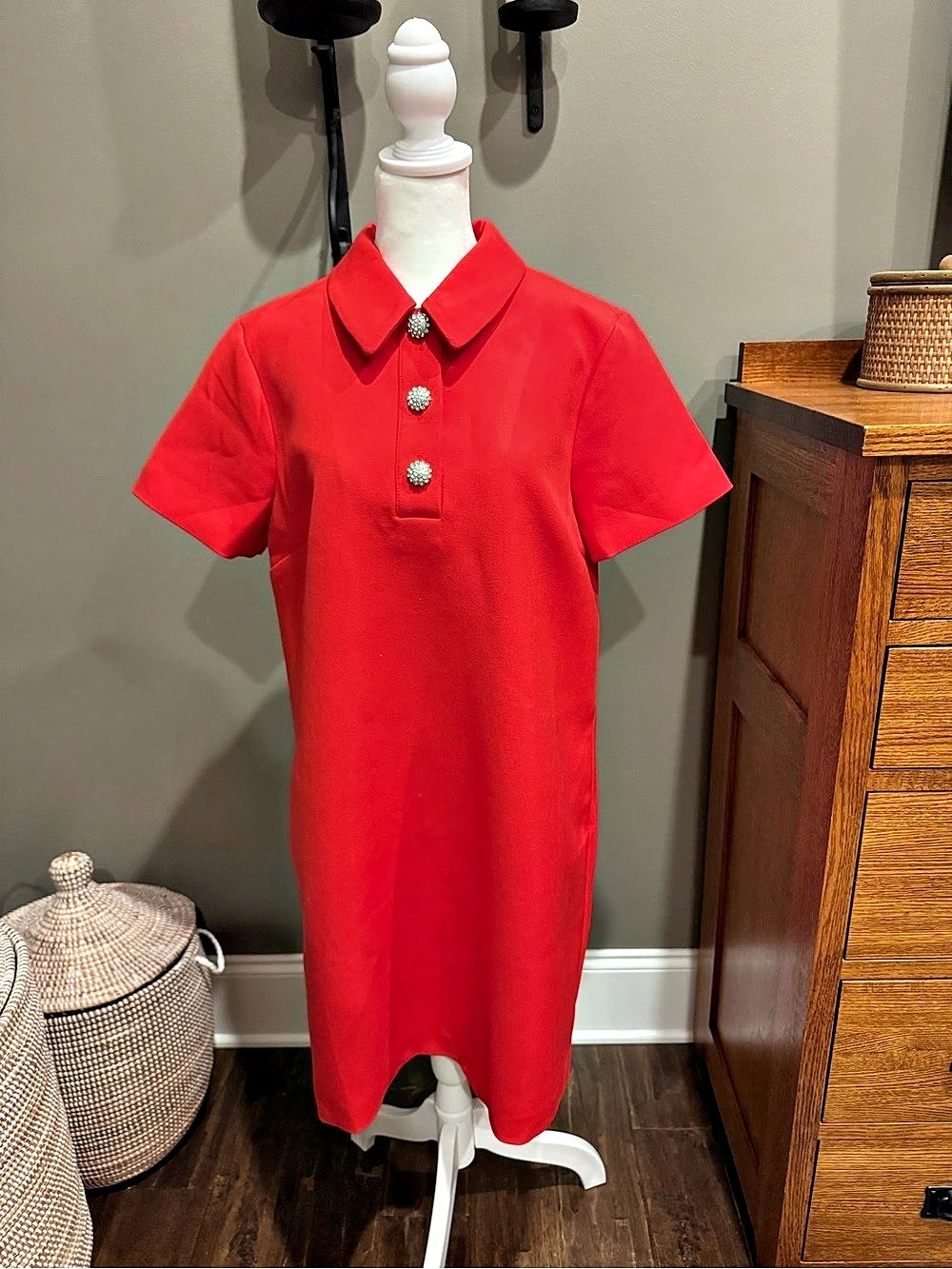 Tuckernuck Red Crepe Helen Dress Red Midi Size Medium